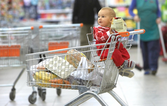 Xe đẩy siêu thị 2 tầng có chỗ ngồi cho trẻ em thuận tiện cho việc mua sắm